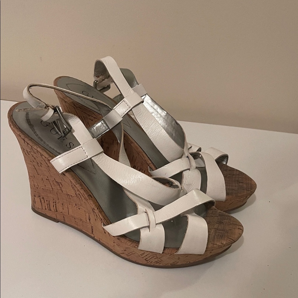 Guess Cream Strappy Wedge Sandals